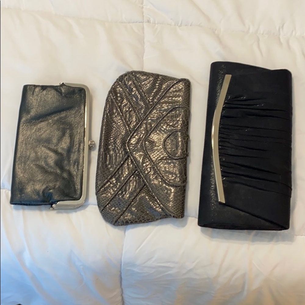 Set of 3 clutch bags - black and snakeskin silver
